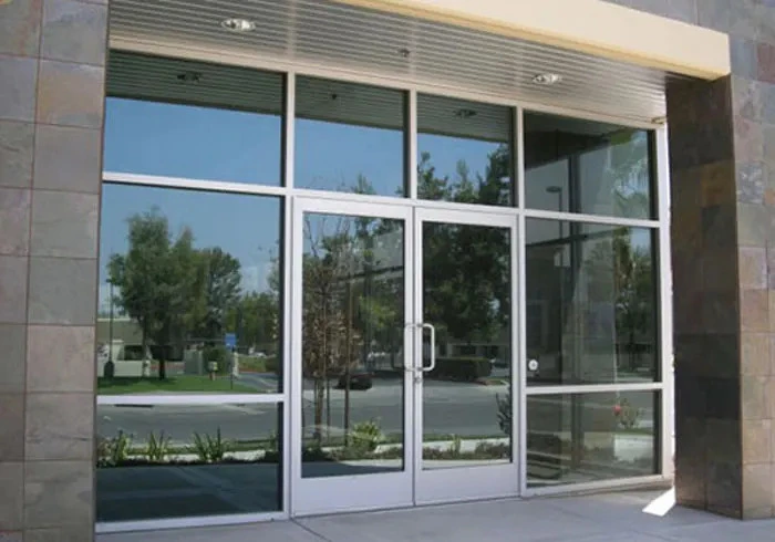 Modern business entry with glass walls